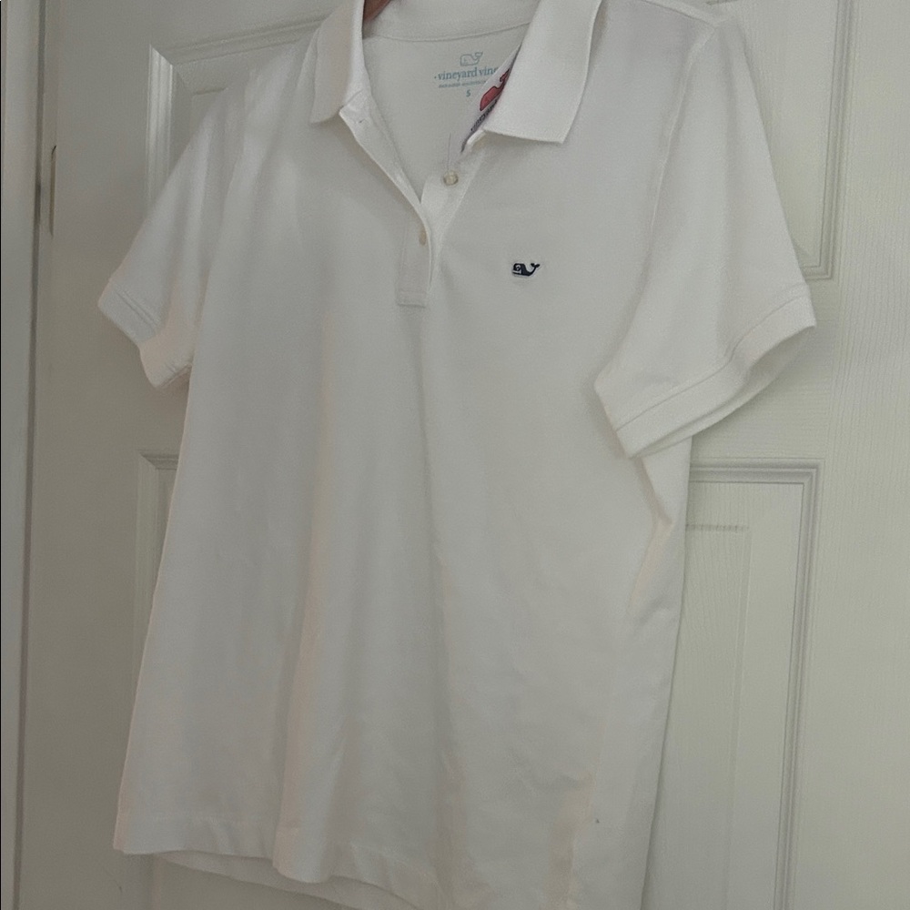 Vineyard Vines White Polo with Navy Whale Embroidery